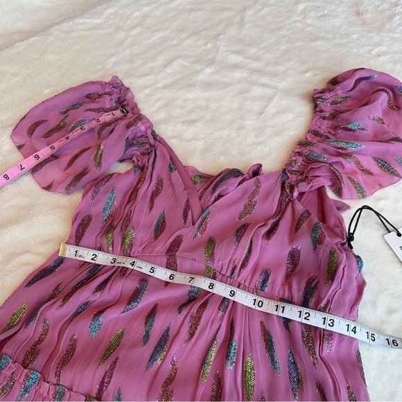 Saylor NWT Kira Metallic Pink Leaves Tiered Sleeveless Maxi Dress M - Picture 4 of 13